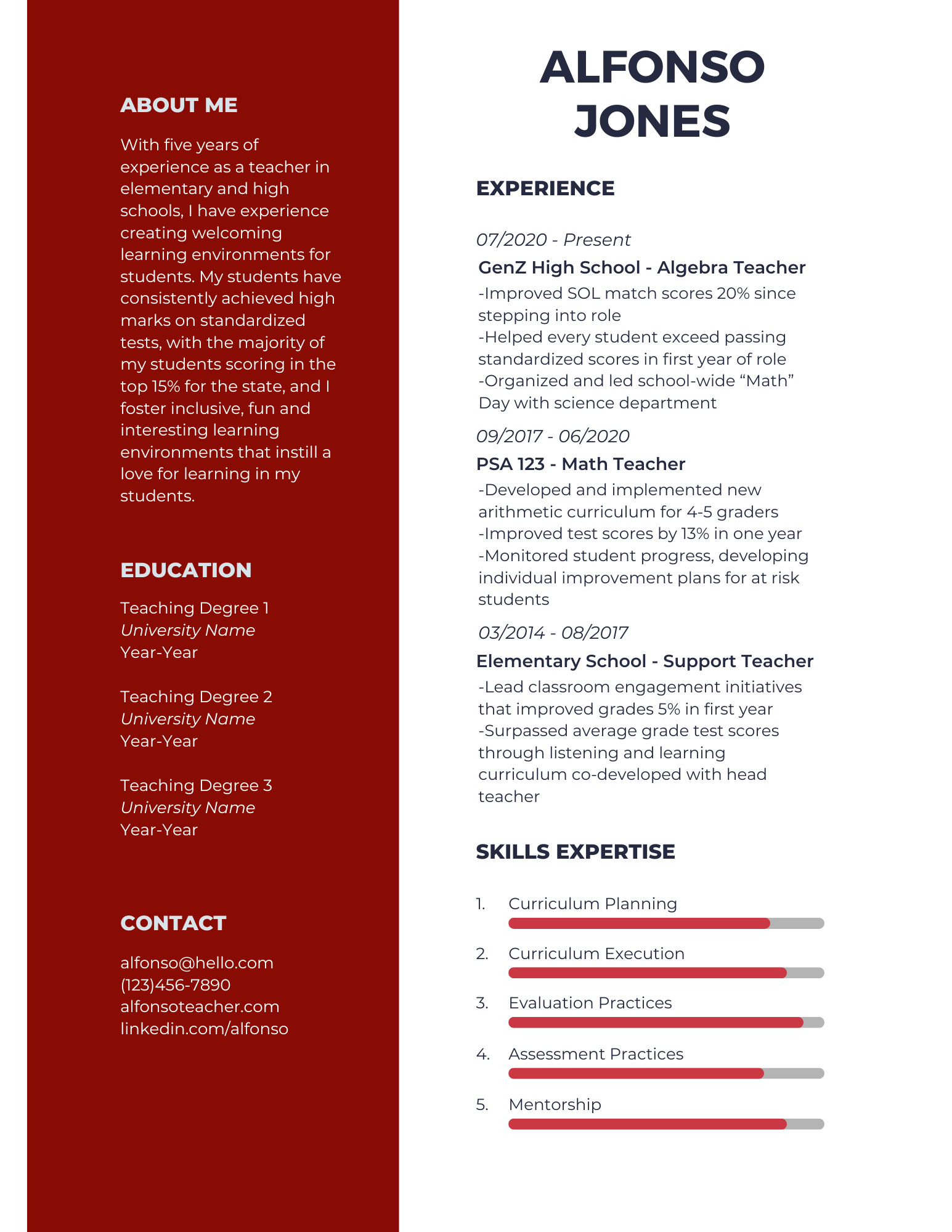 Modern Classroom Teacher Resume