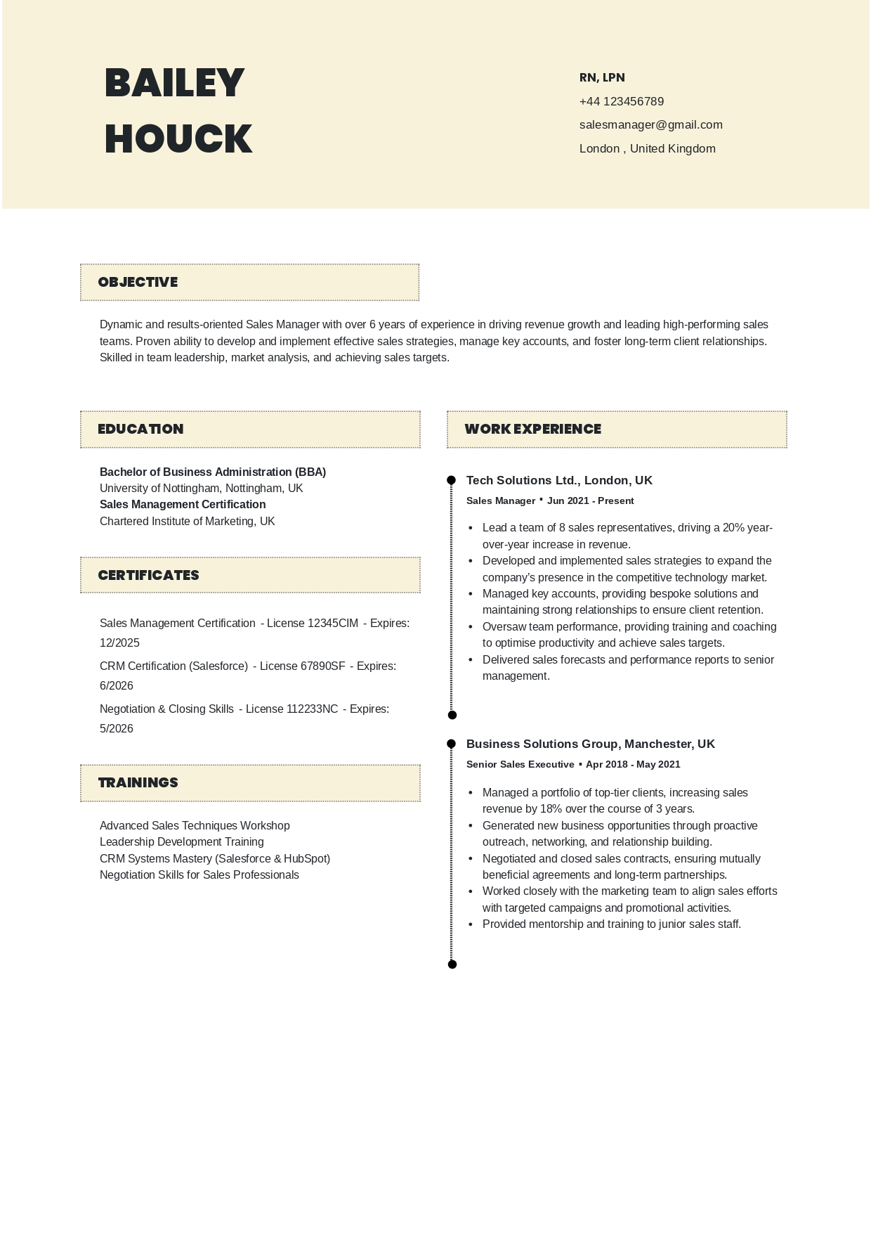 Sales Manager Resume