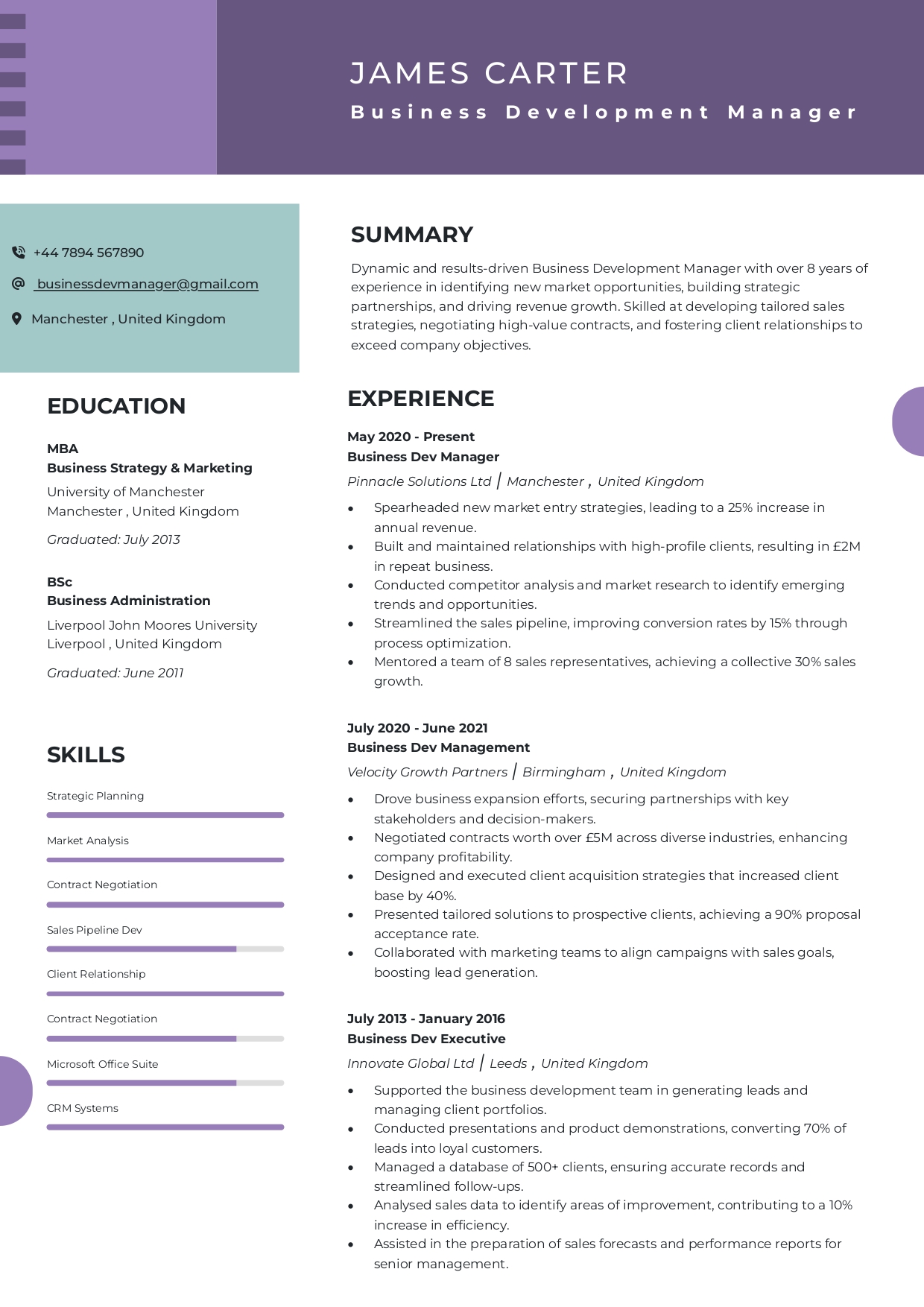 Business Development Manager Resume