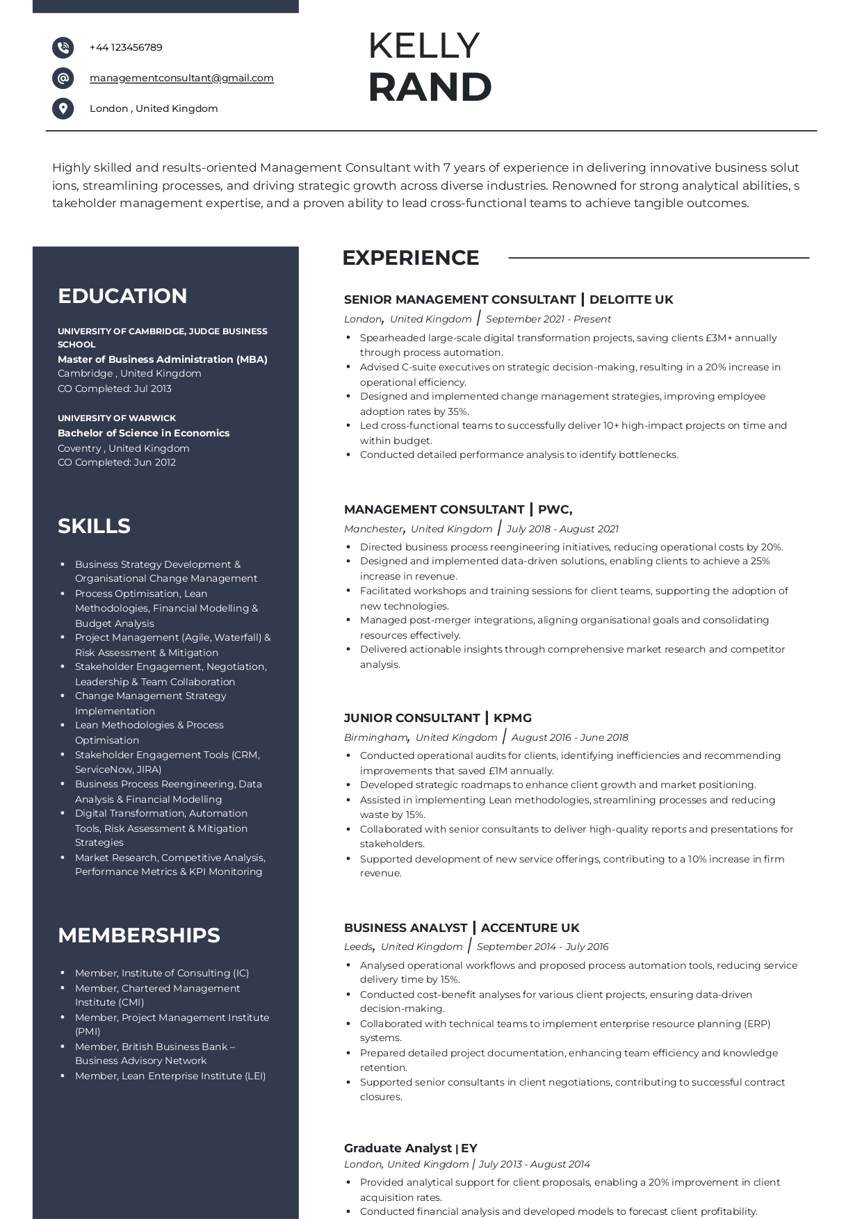 Management Consultant Resume