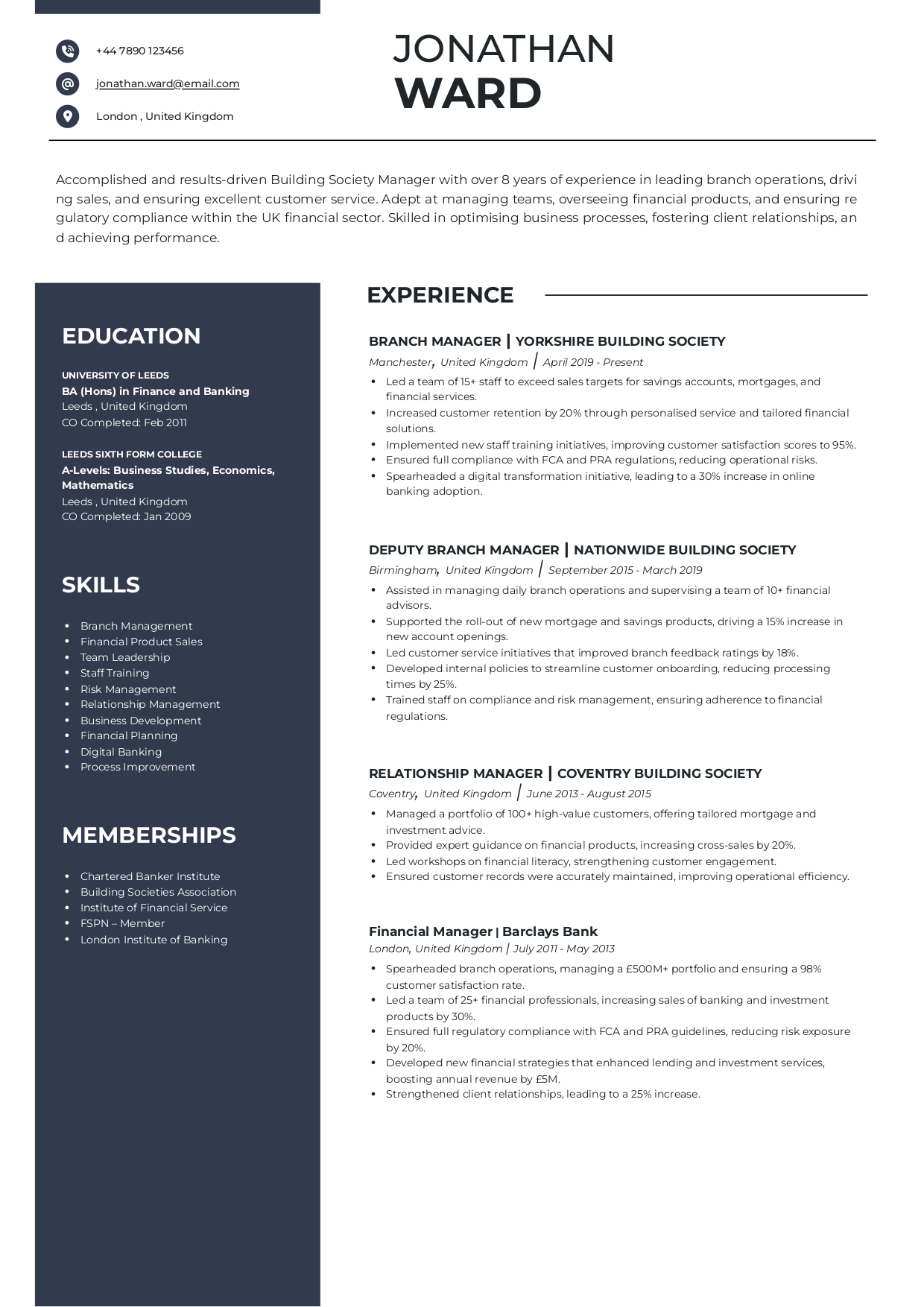 Building Society Manager Resume